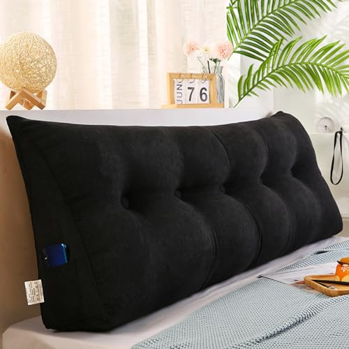 ZF YLYH Kissen Bett Rückenkissen Lesekissen für Bett Rückenlehne Kissen Rückenpolster Abnehmbar Bequemes Lendenkissen Sofa Rückenkissen Keilkissen mit Tasche(Schwarz,200 * 50 * 20cm)
