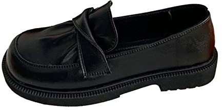 Chaussures Bateau Mocassins pour Femmes Espadrille Pied Large Mary Jane Chaussure Unique Automne Britannique Noir Petites Chaussures en Cuir Chaussures de Derbies Femme Bicolore Mocassins (Black, 40)
