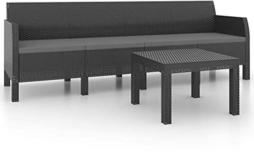 WEMYUFURN 2-TLG. Garten-Lounge-Set mit Kissen PP Rattan Anthrazit, Outdoor-Sitzgruppe, Terrassen-Lounge-Set, Garten-Couchgarnitur - Wetterbeständig, Komfortabel - für Terrasse, Garten und Balkon
