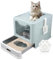 LEEJARD Katzenklo mit Deckel, ausziehbares Edelstahl Tablett und Katzenklo Schaufel, hop in Katzenklo XXL Katzentoilette geschlossen geräumig katzenklo groß für Katzen bis 15 kg, Leichtere Reinigung