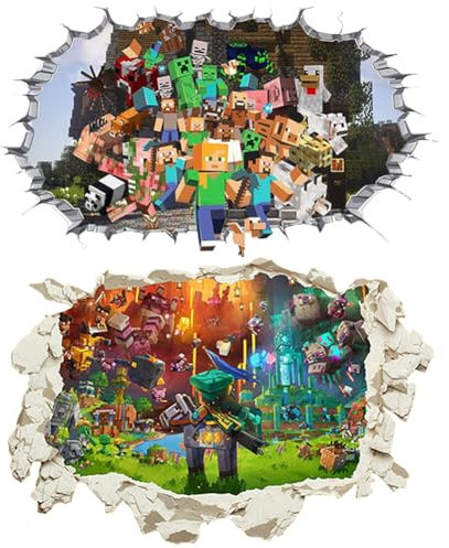 IFHDO 2PCS Mine-craft Wandaufkleber,Mine-craft Aufkleber,Wandaufkleber Poster,3D Wandaufkleber Wall,Wandsticker Vinyl Wandaufkleber Dekore Wand Fenster Dekoration Dekoration 40 * 60CM