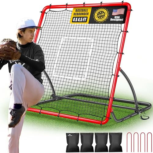 TELURY Robustes Baseball-Rückprallnetz, 12,2 x 1,5 m, Pitchback mit 3 verstellbaren Winkeln, Baseball- und Softball-Rückprallnetz für Boden, Linienantrieb, Fliegenball-Return-Einstellungen