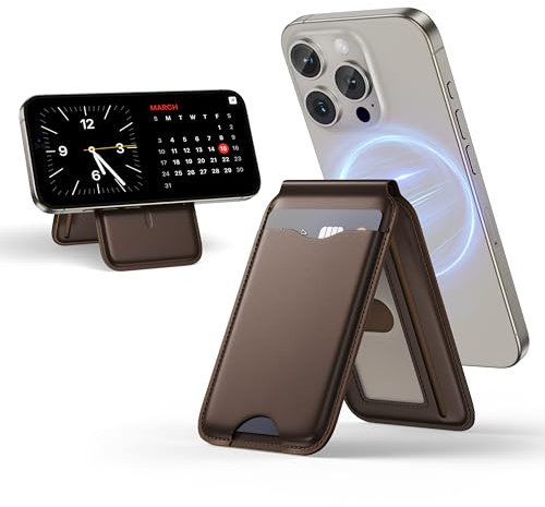 LULULOOK Handy Kartenhalter für MagSafe Wallet, Full Grain US Leather Card Holder, Magnetisch Einstellbar Ständer mit 3 Kartenfächer für iPhone 17 Pro Max/17 Pro/17 Air, Nicht für Mini (Dunkel Braun)