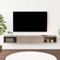 Pmnianhua Floating TV Shelf, Wall Mounted TV Cabinet, Floating Shelves with Door, Modern Entertainment Media Console Center Large Storage Under TV (140cm, Rustic Oak)