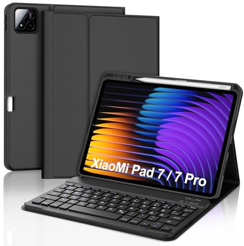 SENGBIRCH Tastaturhülle für Xiaomi Pad 7/7 Pro 11.2 2024 - QWERTZ Deutsche Tastatur Abnehmbare Bluetooth Wireless Tastatur für Xiaomi Pad 7/7 Pro 11.2 Zoll 2024, Schwarz