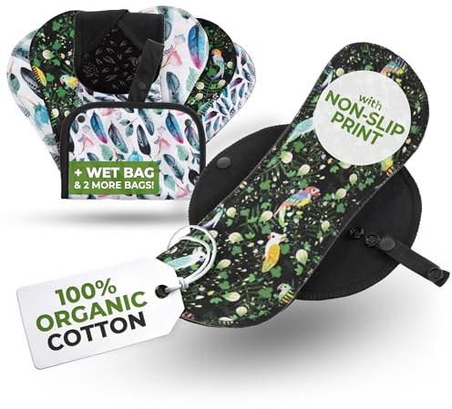 Rutschfeste Bio-Baumwolle Slipeinlagen für Teenager, S, 7er-Set | Teenager; Girly-Prints, wiederverwendbar, rutschfest; täglicher Ausfluss; waschbar; keine wasserdichte Schicht