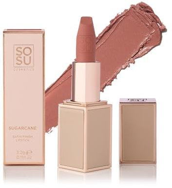 SOSU Cosmetics Satin Lippenstift Sugarcane – Langanhaltender, Feuchtigkeitsspendender Lippenstift im Sanften Nude-Rosé-Ton mit Satin-Finish, Angereichert mit Jojobaöl und Hyaluronsäure