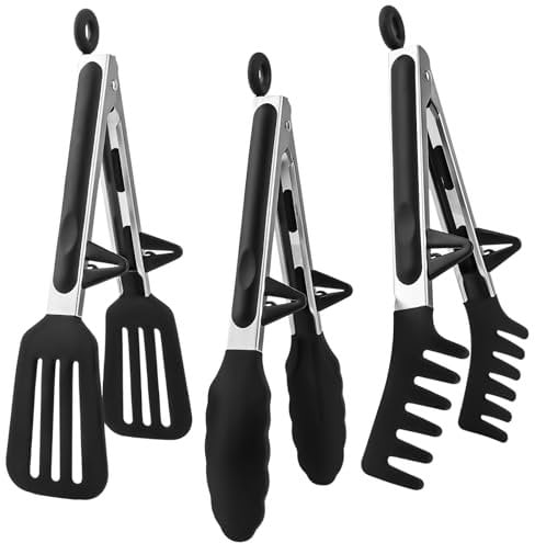 Pince Cuisine Silicone,Pinces De Barbecue 3 PièCes Silicone Noir, Pince Cuisine Inox,Pince De Cuisine, Pinces à PâTes Sans Bpa, Pinces De Cuisson Pinces De Cuisine