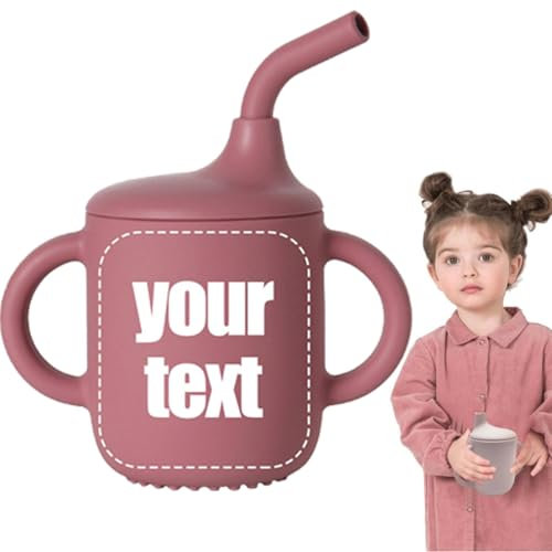 Personalised Spill Proof Sippy Cup, Customized Name Silicone Toddler Cups with Straw & Handles, Training Open Cup for Toddlers Learning Independent Drinking (Wine)