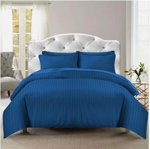 mia Stripe Duvet Cover Zip Closure With Pillow Case 100% P Cotton Duvet Bedding Set (Blue, Double)