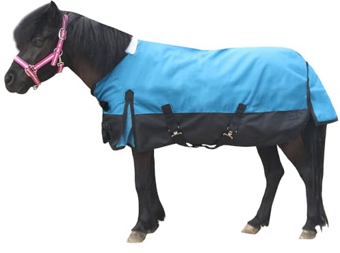 Mini-Shetland-Pony-Fohlen-Weidedecke, wasserdicht, 1200D, leicht, 0 g, Regendecke für Miniaturpferd, Esel und Abschnitt A (ohne Füllung), Pfauenblau, 90 cm