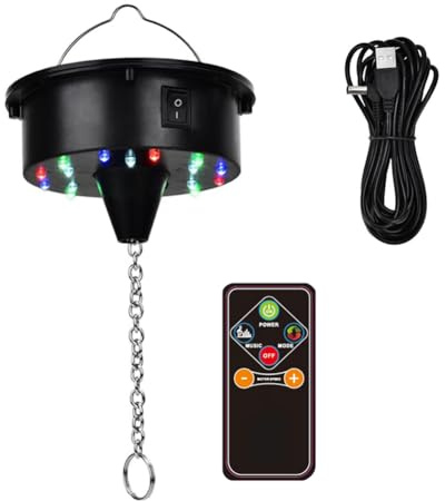 Giuneuow Rotating Disco Ball Motor Lights with Remote,18 LEDs for 12 16 20 24inch Mirror Ball Rotator(NotIncludedBall)