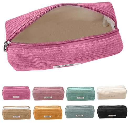 Electri-HQ Pencil Case，8 Farben zur Wahl，Mäppchen Cord-Stoff,Federmäppchen Milchig Grau für Mädchen Teenager, Federtasche Stiftetasche Stiftemappe Pencil Case Schulmäppchen für Schule, Büro (Rot)