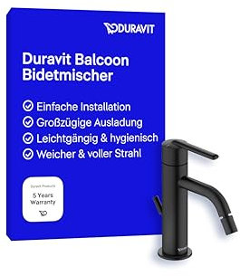 Duravit Balcoon - Miscelatore bidet monocomando, altezza beccuccio 119 mm, per bidet con tiranti, colore: Nero opaco