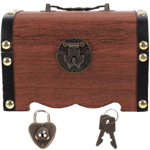 NUOBESTY Piggy Bank, 1pc Vintage Wooden Treasure Chest with Lock Money Saving Box Small Treasure Storage Box for Coin, Jewelry Storage, Home Decor, Party Favors