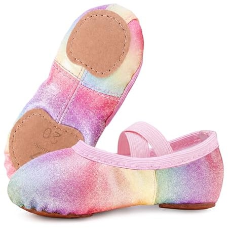 Girls Glitter Ballet Shoes Split Sole Dance Slippers Cross Straps Kids | Sparkly Finish, Soft, Lightweight, Secure Fit, Comfortable, Ballet Flats for Ballet Class, Recital & Performance