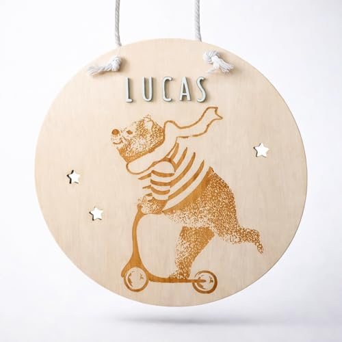 nagu® Personalisierte Holz Namen | Große Dekotafel für Babyzimmer, Kinderzimmer Junge oder Mädchen | Selbstklebende Buchstaben zum Personalisieren von Namen, Wanddekoration