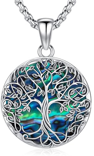 Odinstone Tree of Life Necklace 925 Sterling Silver Family Tree Pendant Abalone Tree of Life Gift Women Jewellery for Mother Mom