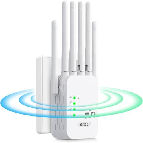 Repetidor WiFi, Amplificador Señal WiFi 2.4GHz 1200Mbps Extensor Wi-Fi con Puerto Ethernet, 6 Antenas, repetidor WiFi Largo Alcanc, para oficinas y hogares