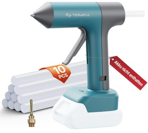 Tilswall Heißklebepistole Akku kompatibel mit Makita 18V/20V Akkus, Blau | Heissklebepistole mit 90 Sek. schnellem Vorheizen und 10 Klebesticks (11 mm) für DIY und Reparaturen (Akkus nicht enthalten)