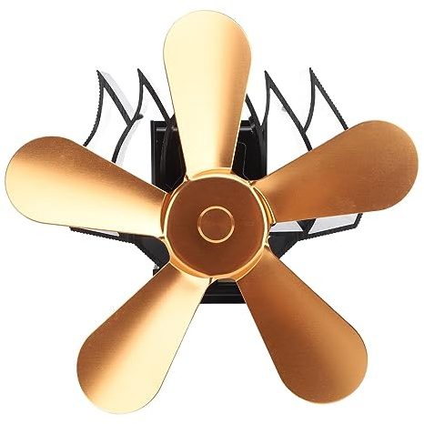AKLOSIPY Ventilador para Hogar Montado en la Pared, 5 Aspas, Ahorro de Energía, Alimentado por Calor para Chimeneas Domésticas, Actividades Al Aire Libre, Aleación de Aluminio (GOLD)