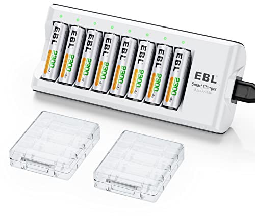 EBL Chargeur de Piles, avec 8PCS AA Piles Rechargeables 2300mAh Chargeur Intelligent 8 Slots