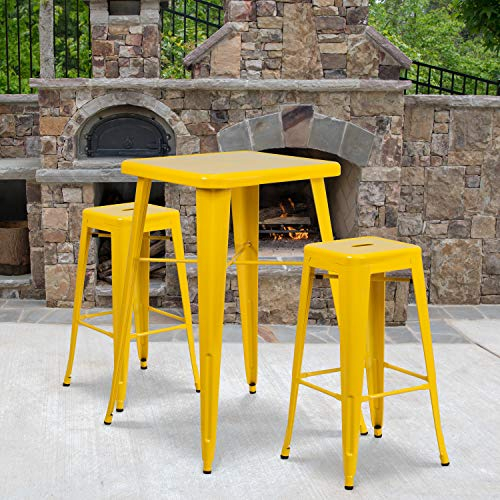 Flash Furniture Lily Barhocker mit quadratischer Sitzfläche, 76,2 cm hoch, rückenfrei, Metall, für drinnen und draußen, Gelb, 4 Stück