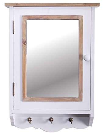 DESIGN DELIGHTS Landhaus SCHLÜSSELSCHRANK Paula | 48 cm, mit Spiegel und Haken | Schlüsselhalter, Shabby Chic Wandregal, Schlüsselhaken