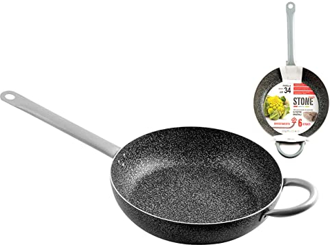Home Family Sartén con Mango, Revestimiento Antiadherente, 34 cm, Acero Inoxidable, Negro/Gris