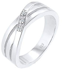 Elli DIAMONDS Ring Damen Cross Over Verlobung mit Diamant (0.015 ct.) in 925 Sterling Silber