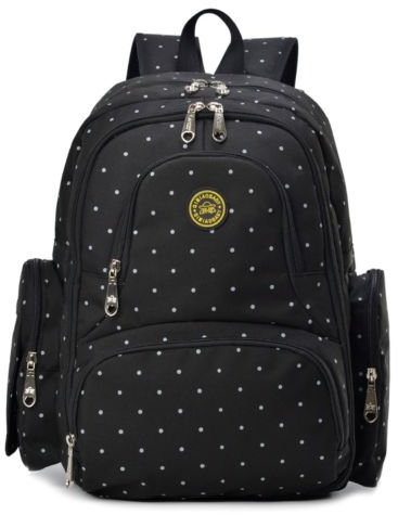 Wickelrucksack Wickeltaschen Mutter Rucksäcke inklusive Wickelauflage, Taschenbefestigungssystem für den Kinderwagen (Schwarzer Punkt)