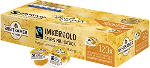 Breitsamer FairTrade Portionen cremig 120x20g - Aromatischer cremiger Blütenhonig in praktischen Portionen, ideal für Großverbraucher, Hotels und Gastronomie (insg. 2,4kg)
