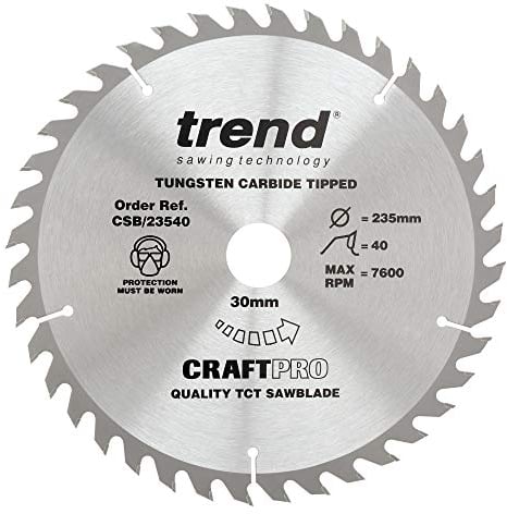 Trend Wood Circular Saw Blade, 235mm Diameter, 30mm Bore, 40 Teeth, 2.8mm Kerf, +15° Hook, TCT, Medium Finish, CSB/23540