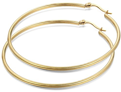 JewelryWe Schmuck Damen Ohrringe, 54mm Edelstahl große Poliert Creolen Ohrhänger, Gold