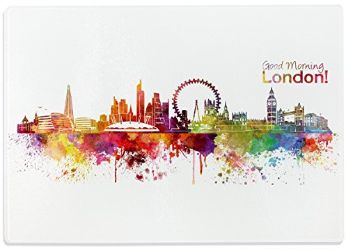 WANDKINGS Glasschneidebrett „Skyline London“ - Glasschneideplatte, Schneidebrett aus Glas, Frühstücksbrettchen