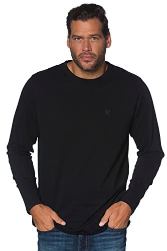 JP 1880 Hasta la Talla 8XL, Camiseta de Manga Larga, Top Deportivo con Logotipo Bordado, básico, Cuello Redondo, Ajuste Regular, algodón Negro 4XL 702559130-4XL