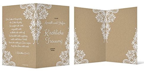 60 x Kirchenheft Hochzeit individuell Klappkarte - Rustikal Kraftpapier Look