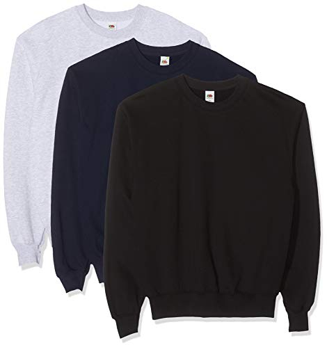 Fruit of the Loom Herren Classic Set In Sweat, 3 Pack Sweatshirt, Mehrfarbig (Black/Heather Grey/Deep Navy 26), Medium (3er Pack)