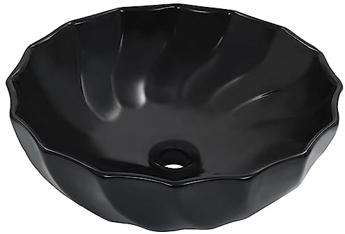 vidaXL Waschbecken Aufsatzwaschbecken Waschtisch Waschplatz Handwaschbecken Waschschale Aufsatzbecken Becken Badezimmer 46x17cm Keramik Schwarz