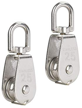 Umlenkrollen 304 Edelstahl Einzelflaschenzug M25 Riemenscheibe mit Tragkraft 150kg/331lbs für den Innen und Außenbereich Silber 2 Stück