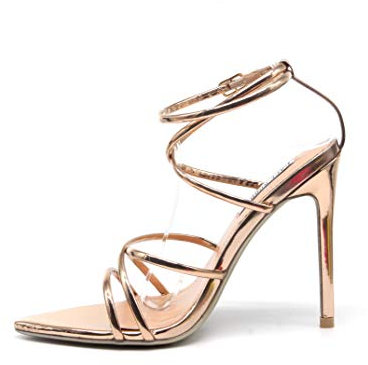 Cape Robbin Ada Strappy Pointy Open Toe Ankle Strap Stiletto Heel Sandals Yellow, Rose Gold, 4 UK