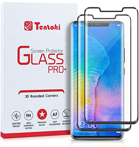 Tentoki Schutzfolie für Huawei Mate 20 Pro für Panzerglas [2 Stück] Displayschutzfolie für Huawei Mate 20 Pro, 9H Härte, hohe Transparenz, keine Blasen, Anti-Fingerabdruck