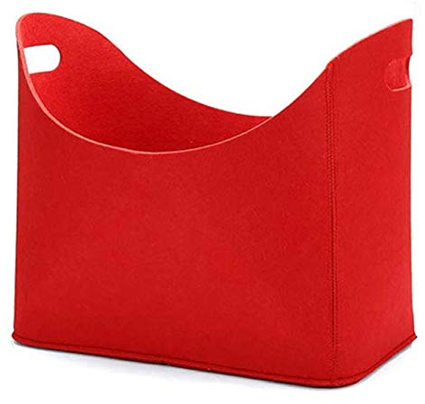 NANANA Filzkorb - Kaminkorb, Filztaschen für Kaminholz Filzkorb Holzkorb Kaminholztasche Zeitungskorb aus Filz Faltbar, Brennholz Log Tragetasche, Einkaufskorb, Filz Log Bag, 39x34x22cm,Rot
