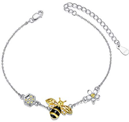 LONAGO 925 Sterling Silber Honigbiene Armband Niedliche Hummel Blumen Armband Schmuck für Frauen