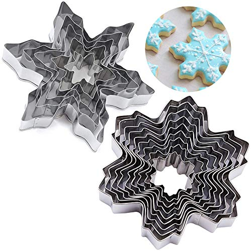 Ziyero 14 Stk DIY Kochringe Schneeflocke Ausstechformen Set Professionelle Edelstahl Lebensmittelringe Einfach zu schneiden, präzise, ​​sicher und bequem, für Kuchen, Plätzchen, Fondant Usw (Silber)