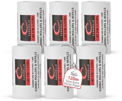 Caraselle Pet Hair Remover Big Jumbo Lint Roller (6 refills only) | 120 metres of no-perforation sticky paper (≈1200 sheets equivalent) lifts cat & dog hair from clothes, sofa, carpet, car seat
