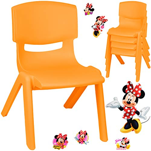 alles-meine.de GmbH Kinderstuhl/Stuhl - Motivwahl - orange + Sticker - Minnie Mouse - Plastik - bis 100 kg belastbar/kippsicher - für INNEN & AUßEN - 0-99 Jahre - stapelbar..
