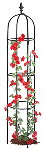 Garten-Obelisk-Rankhilfe für Kletterpflanzen, rostfrei, kunststoffbeschichtetes Metall, Pflanzenunterstützung, Gartenturm, Rankhilfe für den Innenbereich, Topfpflanze, Tomatenpflanzenkäfig, 1 Stück