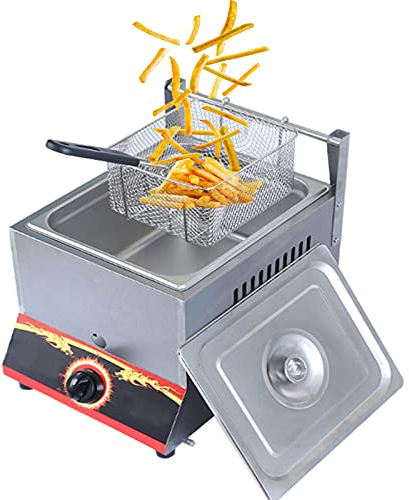 XINGG Friteuse À Gaz Professionnelle, avec Paniers Et Couvercle Amovibles, Puissance De Feu Réglable, Friteuse À Gaz Multifonction en Acier Inoxydable Épais, pour Frites Beignets Poisson