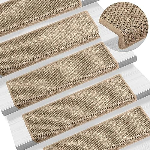 vidaXL Treppenmatten 15 STK., Stufenmatten Selbstklebend, Treppenteppich in Sisal-Optik, Treppenstufenmatte Treppenschutz, 65x21x4cm Dunkelbeige